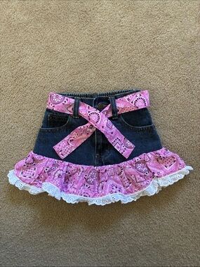 Kiddie Korral Denim Skirt Pink Bandana Ruffle & Tie Belt - Girls Size 2